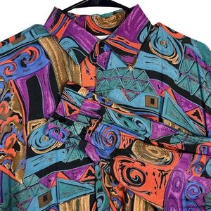 VTG Button Down Shirt Sz L 90s Abstract Geometric Retro Colorful